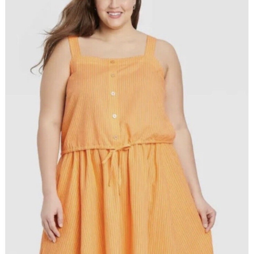 A New Day Womens Size XL Tie-Front Apron Style Tank Top Linen Blend Orange​